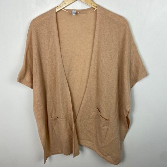 NEW Nordstrom 100% Cashmere Ruana Beige Tan Open Front Cardigan Pockets Minimal - Picture 12 of 13